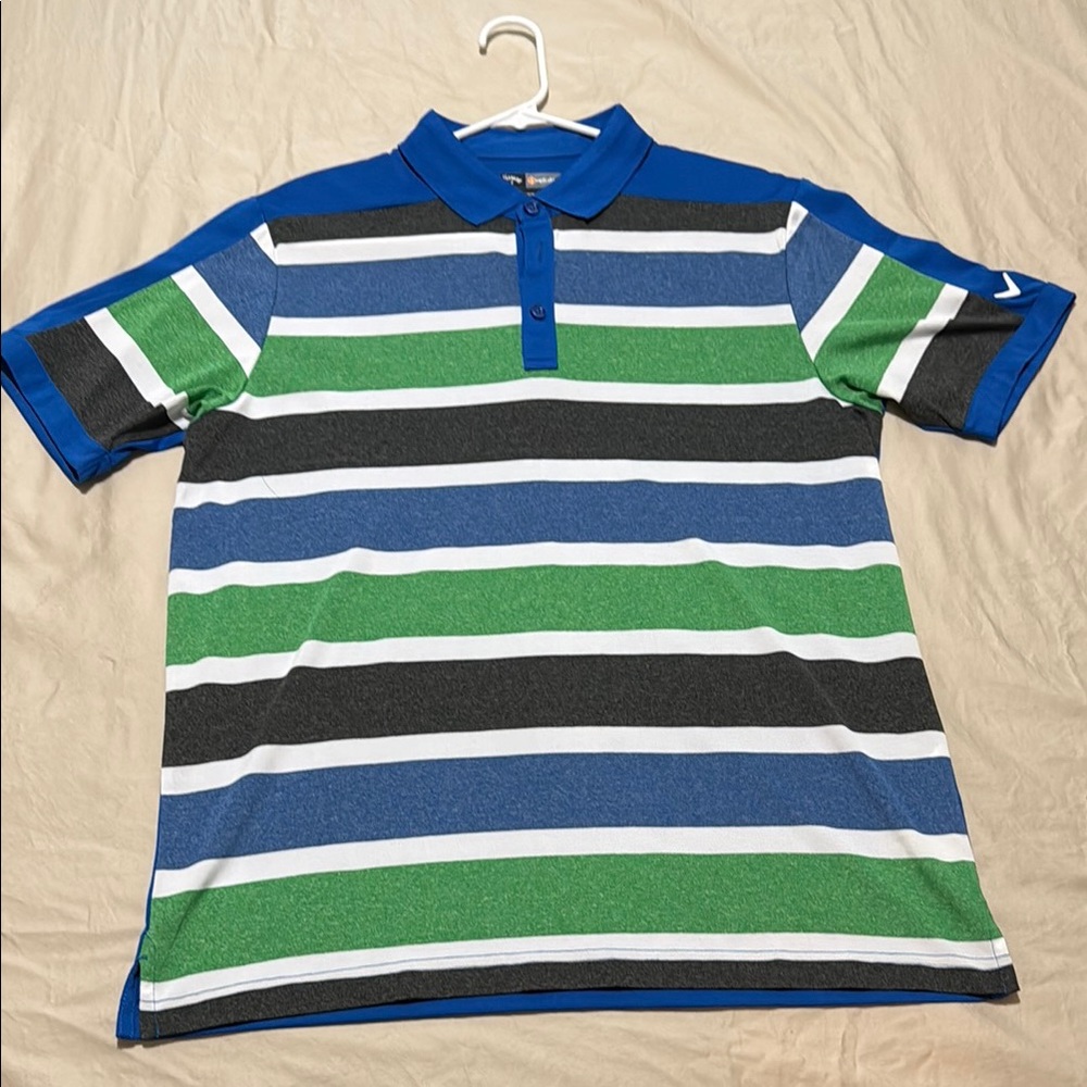 Callaway Blue, Green, and Black Striped Polo Shirt